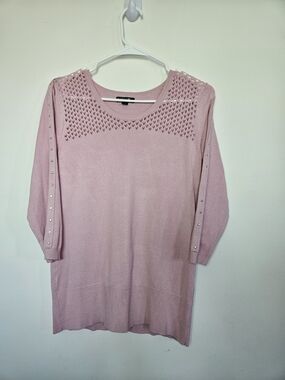 ​Les Collections Mat Pink Open Knit Rhinestone Accent Sweater, Size Small